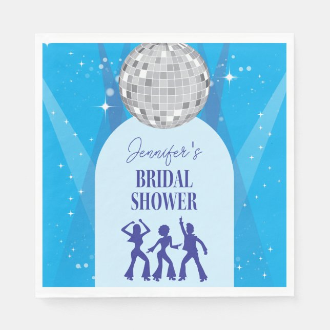 Retro Blue 70s Disco Dancing Queen Bridal Shower Napkins (Front)