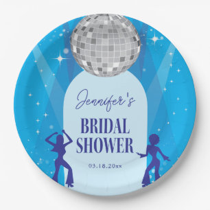 Retro Blue 70s Disco Dancing Queen Bridal Shower Paper Plates