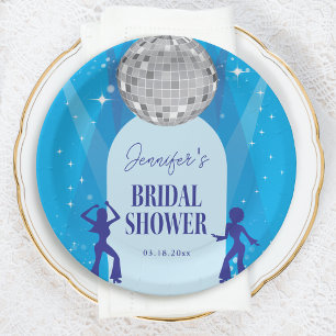 Retro Blue 70s Disco Dancing Queen Bridal Shower Paper Plates