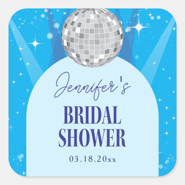Retro Blue 70s Disco Dancing Queen Bridal Shower Square Sticker (Front)