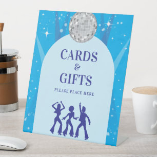 Retro Blue 70s Disco Dancing Queen Cards & Gifts Pedestal Sign