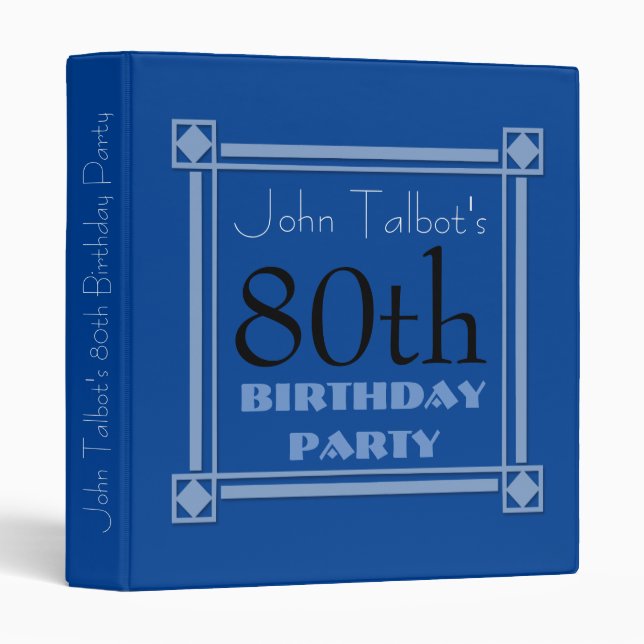 Retro Blue 80th birthday Guest Book Binder (Front/Spine)