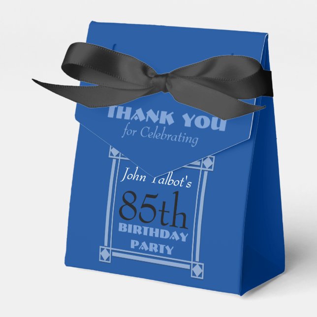 Retro Blue 85th birthday Party Favor Box (Front Side)