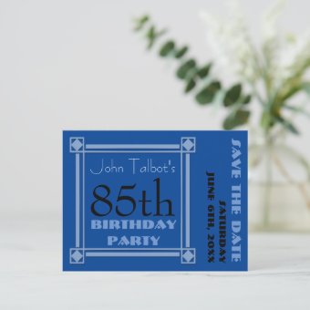 Retro Blue 85th birthday Party Save the Date P Announcement Postcard ...