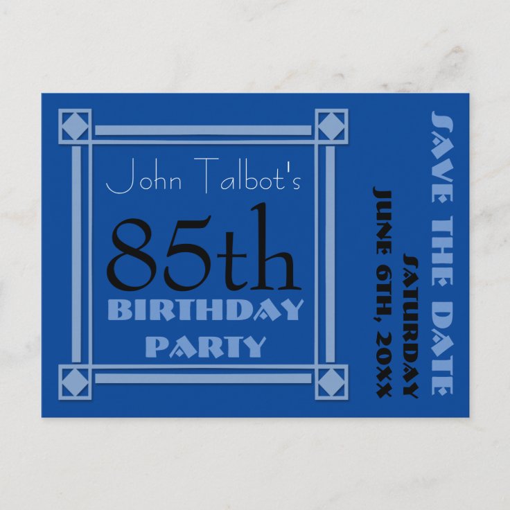 Retro Blue 85th birthday Party Save the Date P Announcement Postcard ...