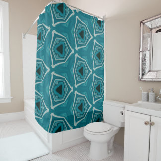 Retro Blue Abstract Modern Print Shower Curtain