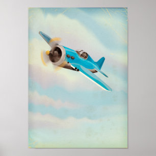Retro Blue airplane Poster
