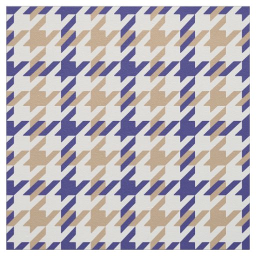 Retro blue and beige houndstooth plaid pattern fabric
