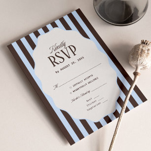 Retro Blue and Brown Wedding RSVP Card Traditional