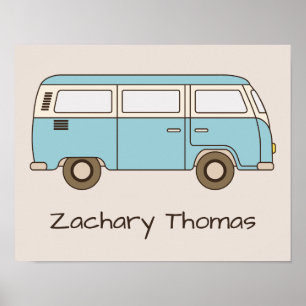 Retro Blue and Cream Van Personalized Poster