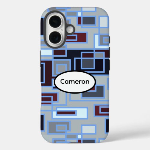 Retro Blue and Gray Rectangles iPhone 16 Case