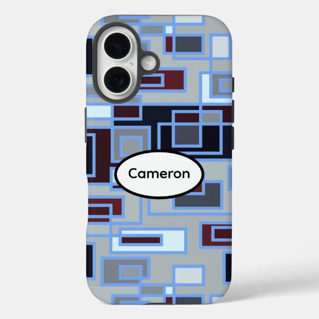 Retro Blue and Gray Rectangles Case-Mate iPhone Case (Back)