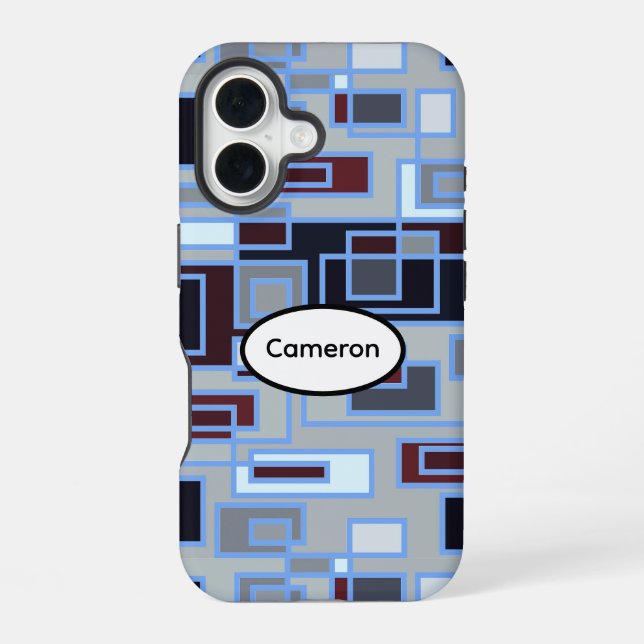 Retro Blue and Gray Rectangles Iphone Case (Back)