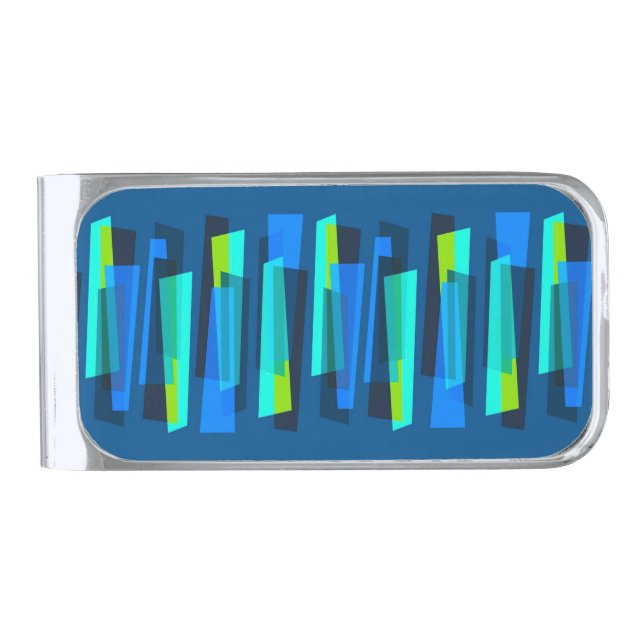 Retro Blue and Green Abstract Print Money Clip (Front)
