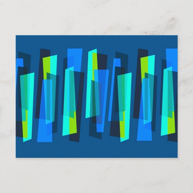 Retro Blue and Green Abstract Print Postcard (Front)