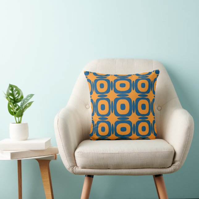 Retro Blue and Orange Geometric Mod Squircle Throw Pillow (Chair)