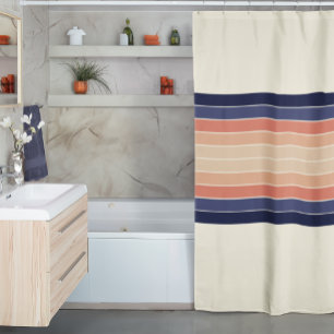 Retro Blue and Peach "Surfboard" Striped  Shower Curtain