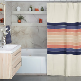Retro Blue and Peach "Surfboard" Striped Shower Curtain
