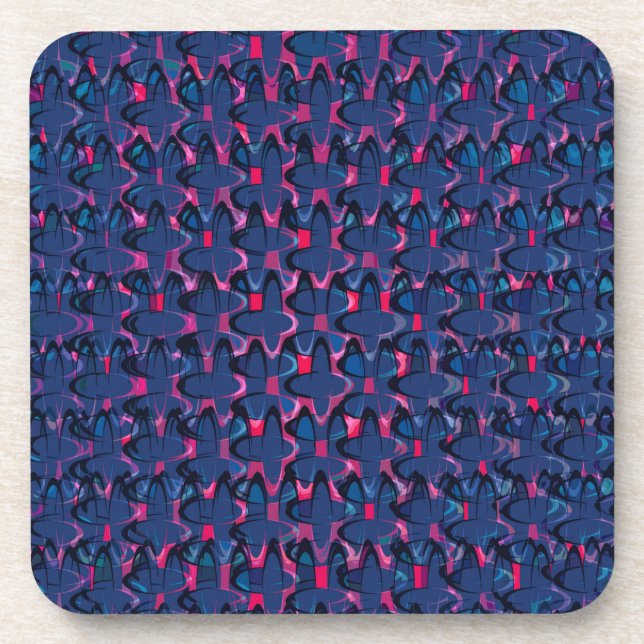 Retro blue and pink pattern beverage coaster (Front)