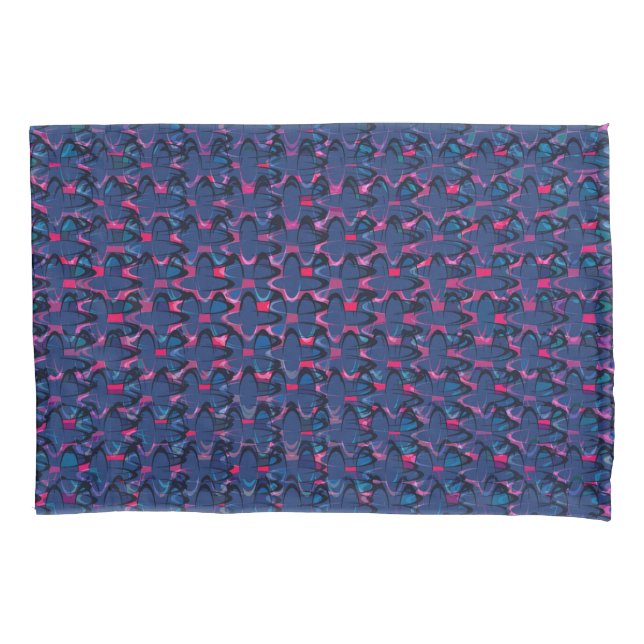 Retro blue and pink pattern pillow case (Front)