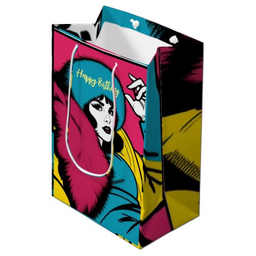 Retro Blue and Pink Pop Art Women Medium Gift Bag