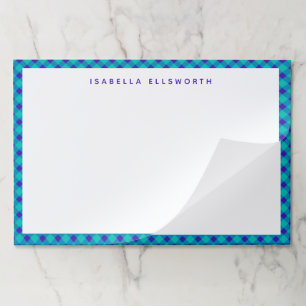 Retro Blue and Purple Gingham Plaid Personalized  Paper Pad