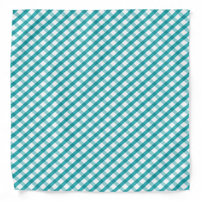 Retro Blue and White Gingham Check Bandana (Front)