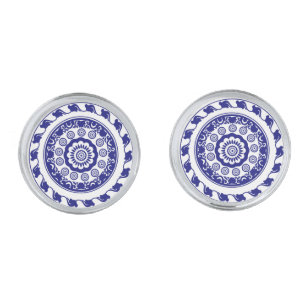 Retro Blue and White Pattern Chinoiserie Cufflinks