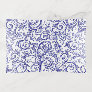 Retro Blue and White Pattern Chinoiserie Trinket Tray