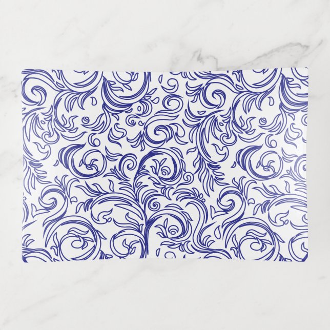 Retro Blue and White Pattern Chinoiserie  Trinket Tray (Front)