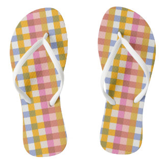 Retro blue and yellow checked flip flops