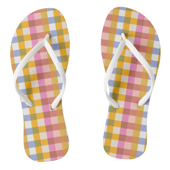 Retro blue and yellow checked flip flops (Footbed)