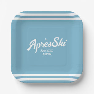Retro Blue Apres Ski Custom Ski Resort Party Paper Plates