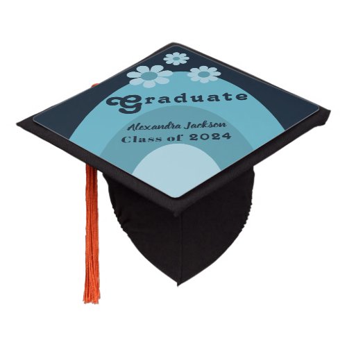 Retro Blue Arch Grad Name class of 2024 Blue Graduation Cap Topper