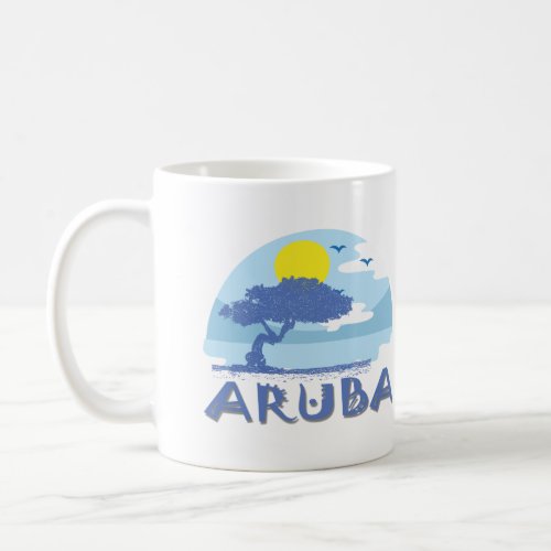Retro Blue Aruba Divi Tree Sun and Ocean Coffee M Coffee Mug