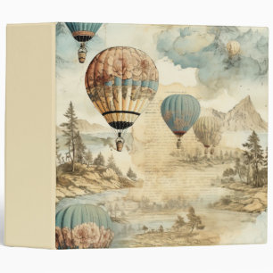 Retro Blue Balloon Antique Travel Landscape 3 Ring Binder