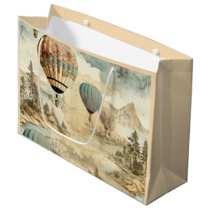 Retro Blue Balloon Antique Travel Landscape Large Gift Bag