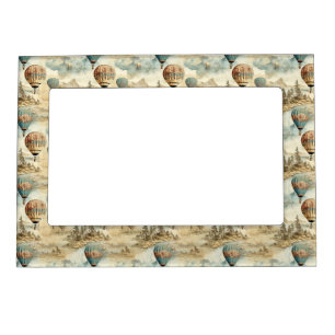 Retro Blue Balloon Antique Travel Landscape Magnetic Frame