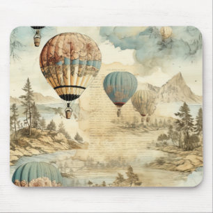 Retro Blue Balloon Antique Travel Landscape Mouse Pad