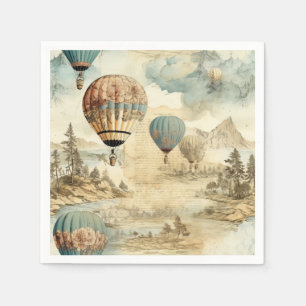 Retro Blue Balloon Antique Travel Landscape Napkins