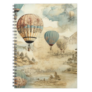 Retro Blue Balloon Antique Travel Landscape Notebook