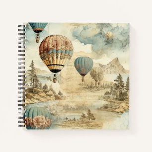 Retro Blue Balloon Antique Travel Landscape Notebook