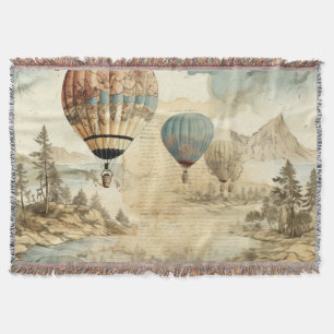 Retro Blue Balloon Antique Travel Landscape Throw Blanket