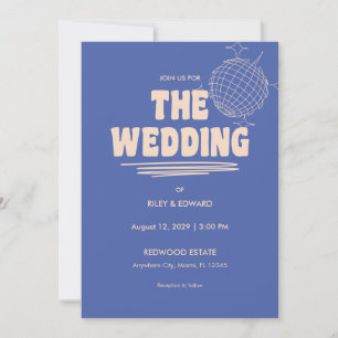 Retro Blue & Beige Bold Typography Wedding Invitation