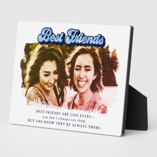 Retro Blue Best Friends Keepsake Plaque