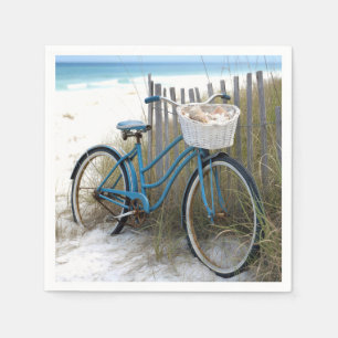 Retro Blue Bicycle with Seashells Napkins