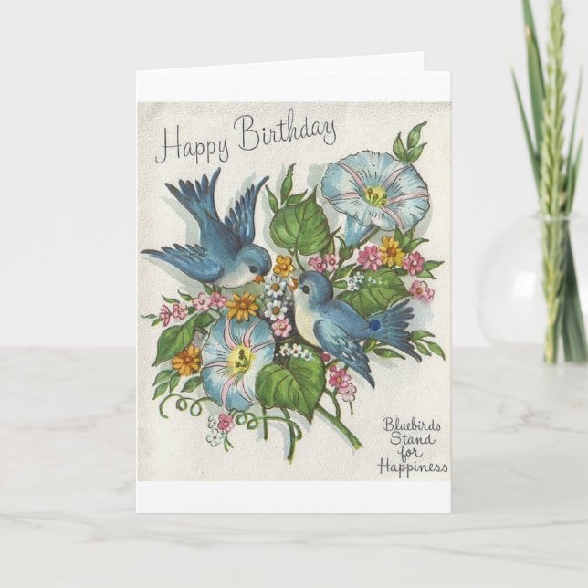 Retro Blue Bird Birthday Greeting Card (Front)