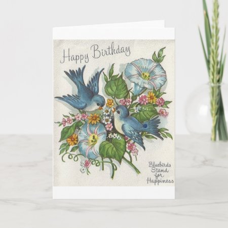 Retro Blue Bird Birthday Greeting Card