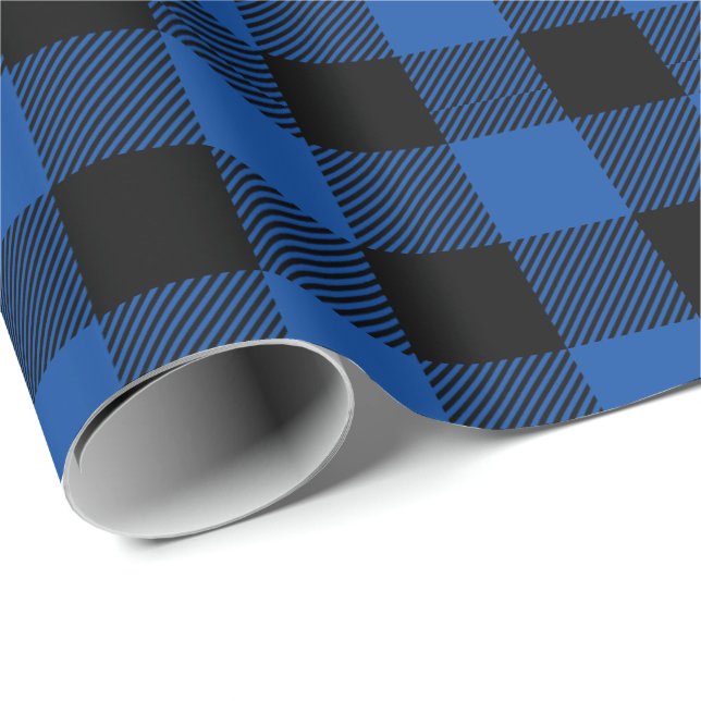 Retro Blue Black Christmas Holiday Tartan Plaid Wrapping Paper (Roll Corner)