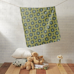 Retro Blue & Black Daisies on Green Floral Pattern Baby Blanket